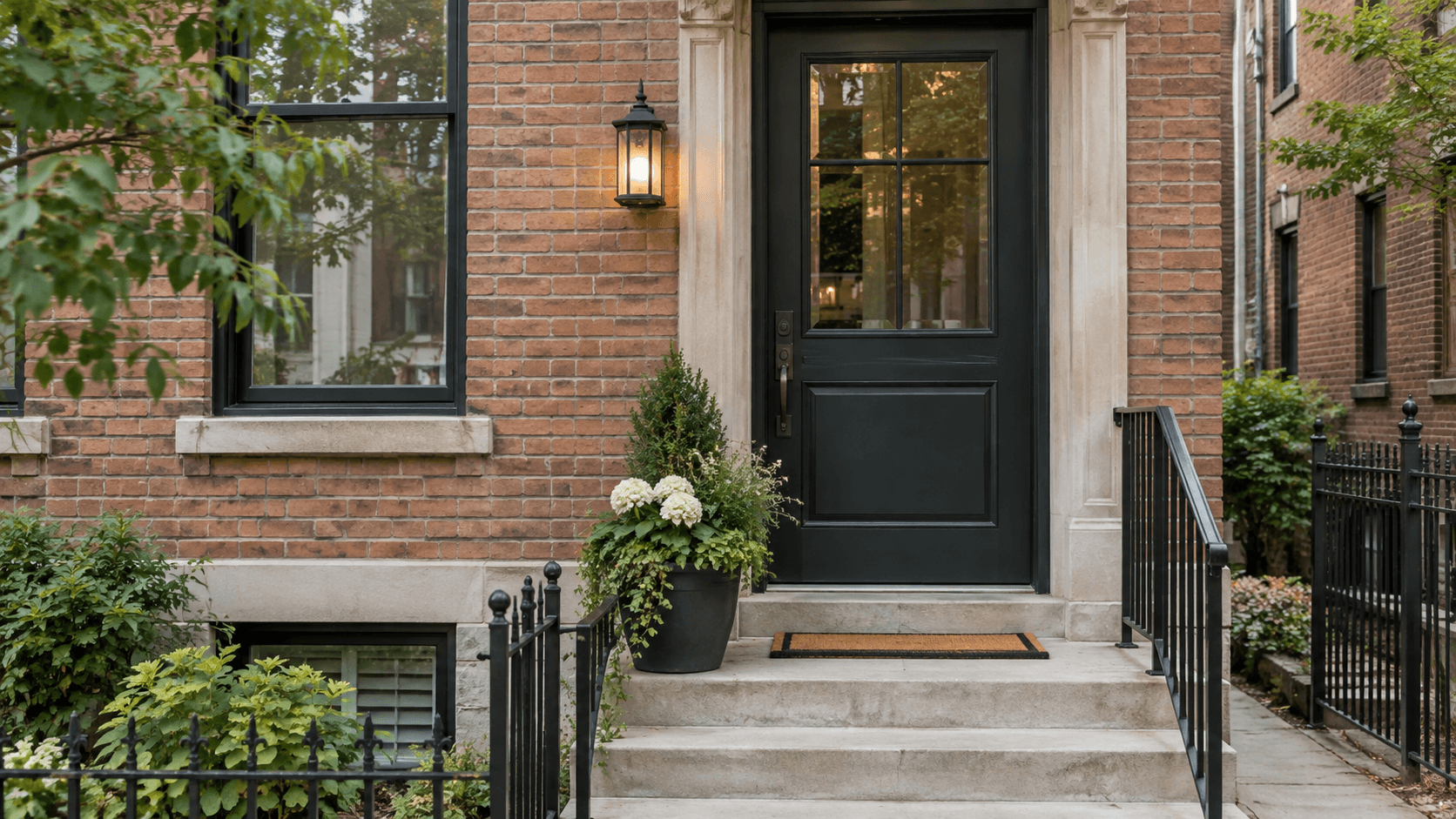A green exterior door at a Chicago home